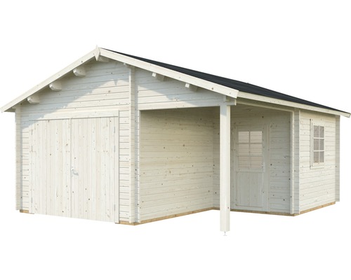 Palmako Roger enkele garage, 21,9+5,2 m², met houten deur 510 x 550 cm, dompelgegrond