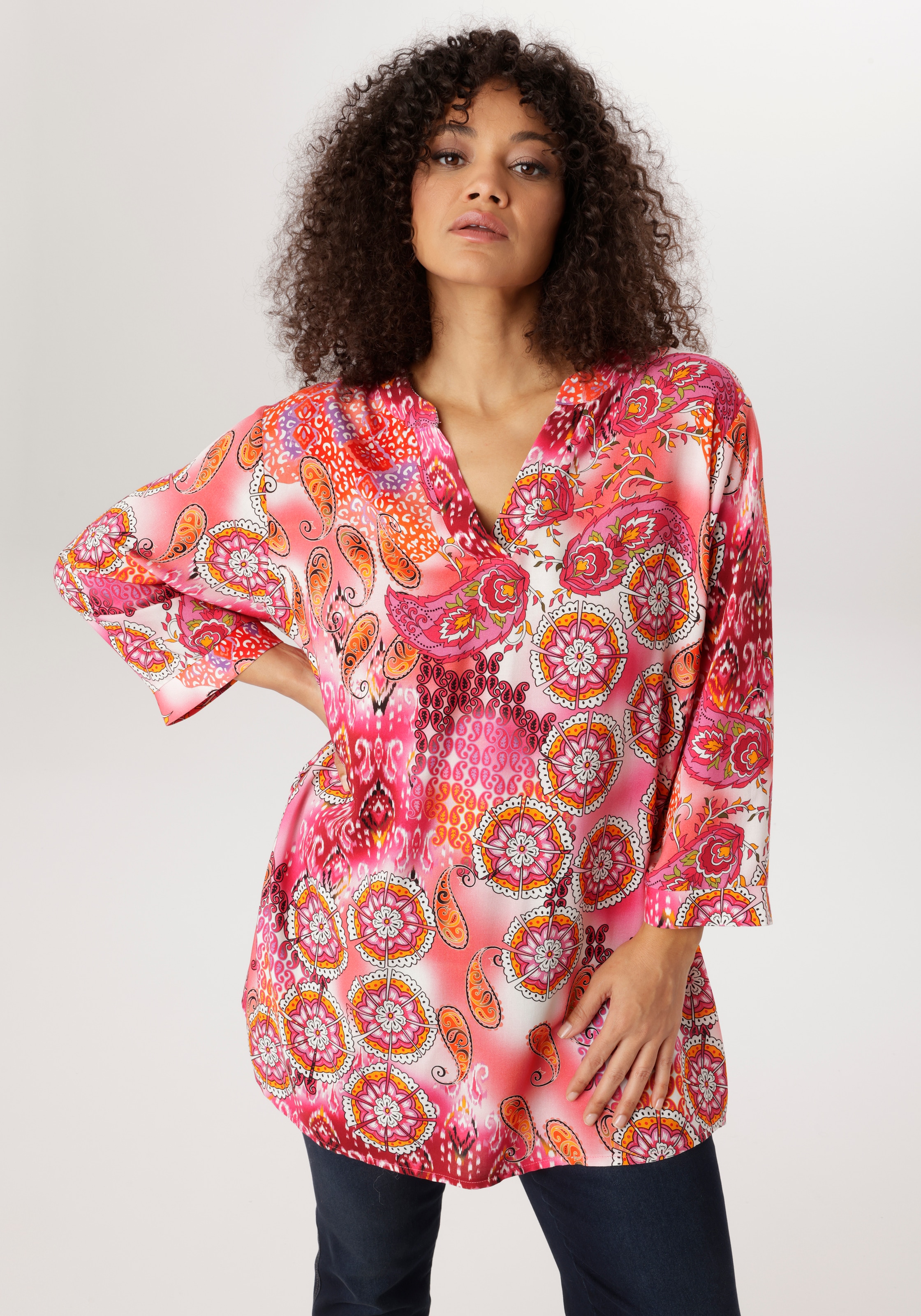 Aniston PLUS Schlupfbluse mit extravaganten farbenfrohes Blumen-Paileydessin - NEUE KOLLEKTION