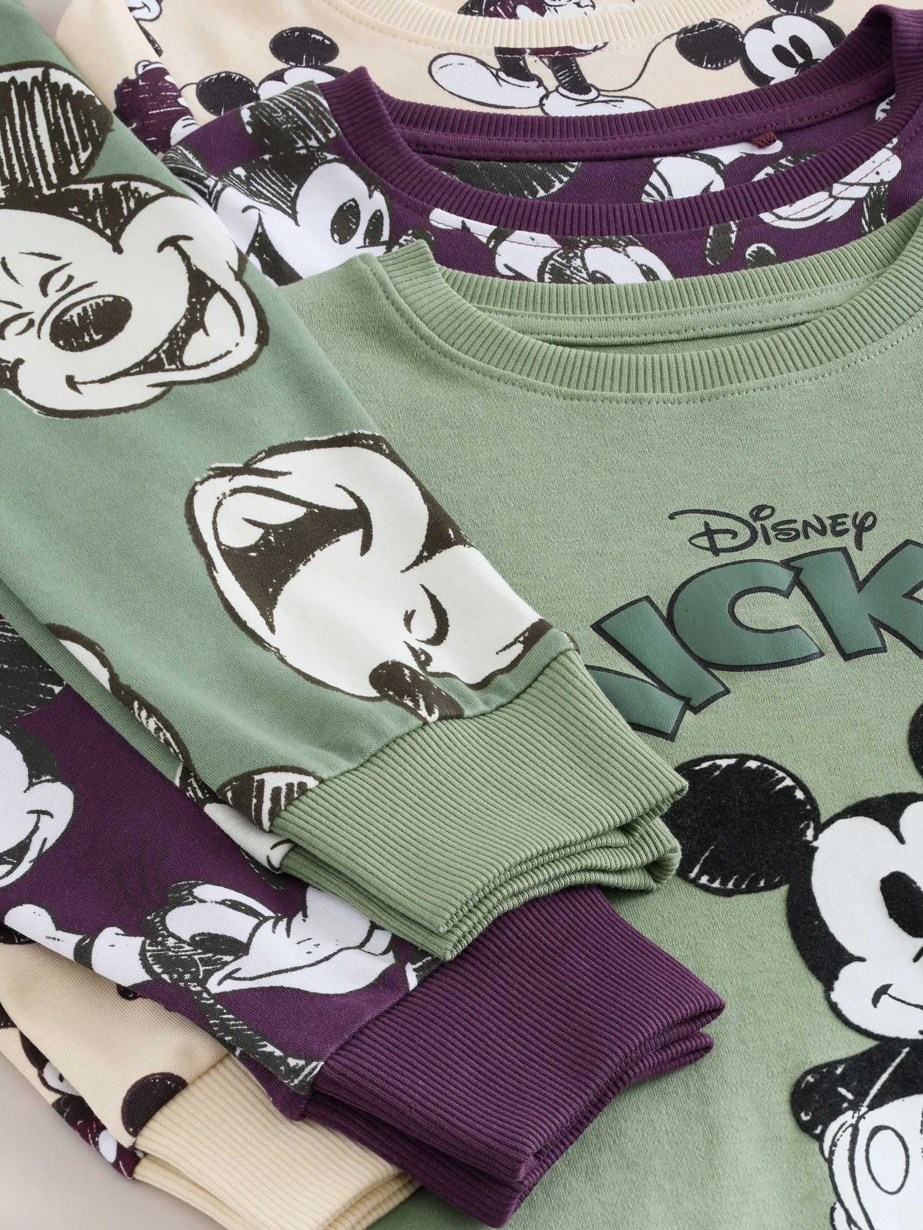 Groen/Ecru Mickey Mouse - Gelicentieerde knusse pyjama's 3 pack (9mnd -10jr)