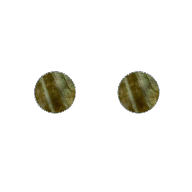 Boucles d'Oreilles Argent Rond Dentelé de Labradorite