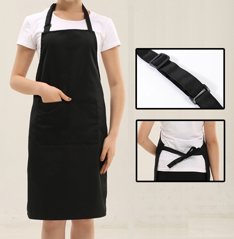 (70x73cm) BBQ Grillschürze Kochschürze Umhang mit Taschen / Rückenschnürung / Nackenriemen - Schwarz