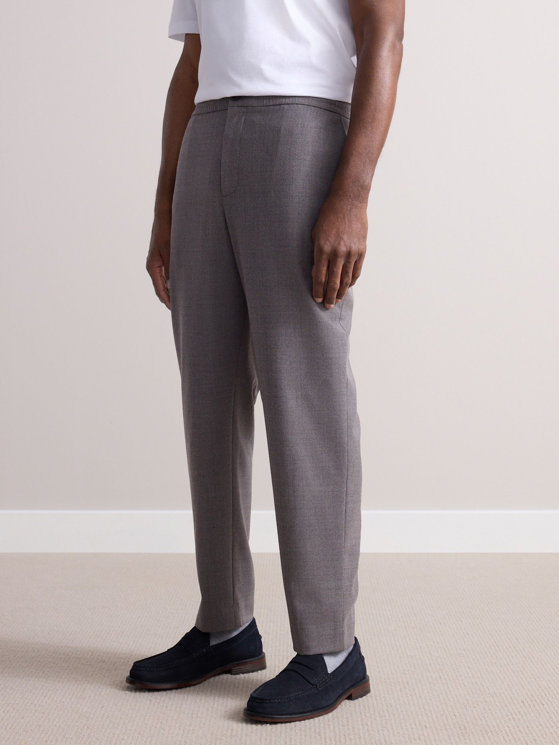 Taupe - Elasticated Waist Wool Rich Textured Formal Trousers