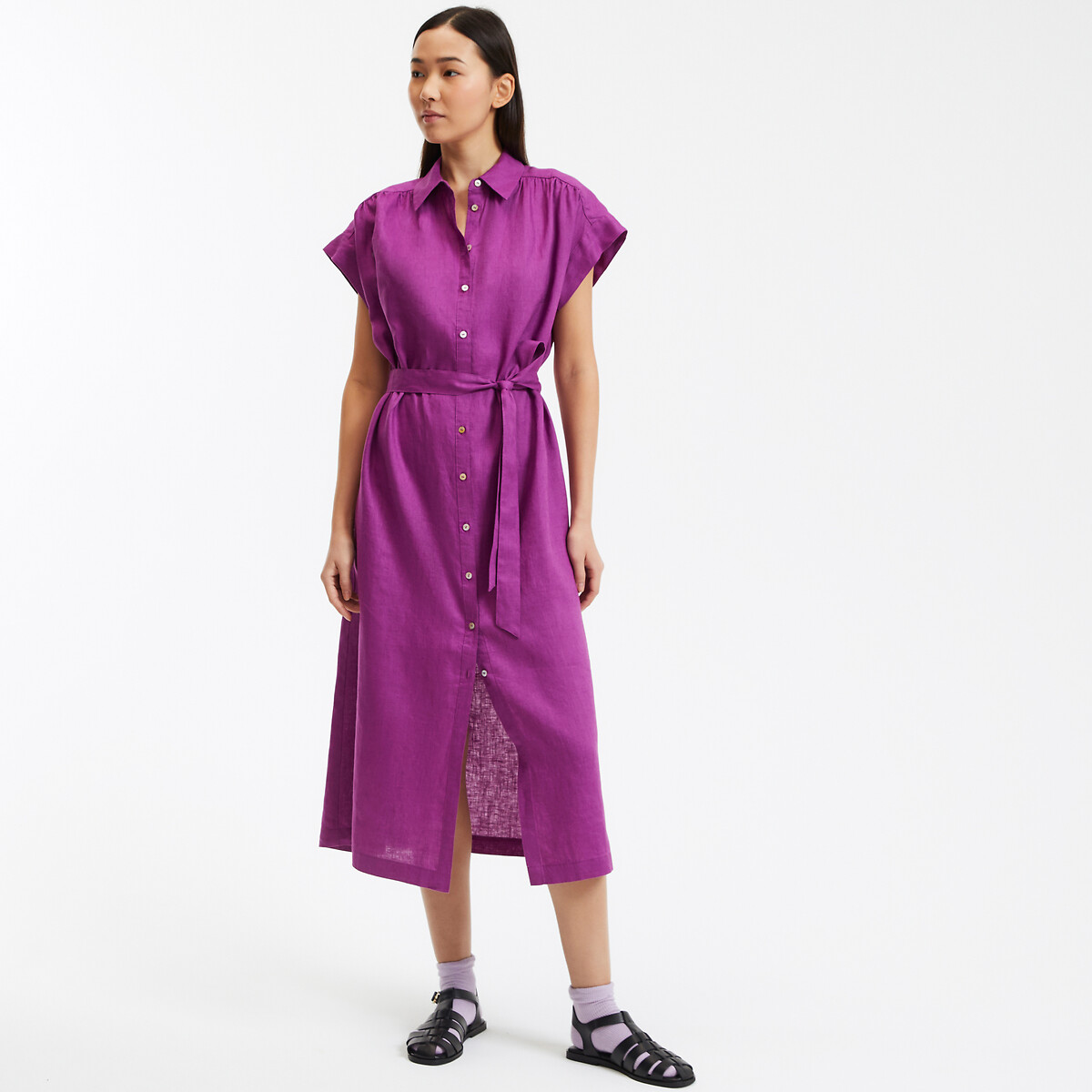 COLEÇÕES LA REDOUTE<br>Vestido de linho com mangas curtas Signature Heloïse