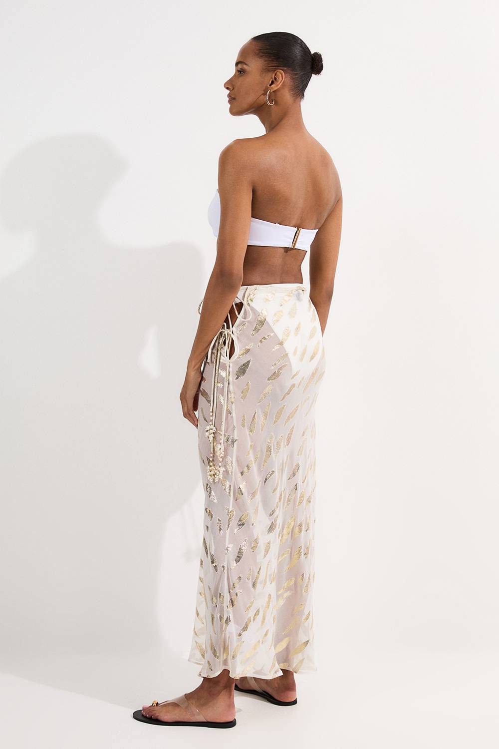 KarenMillen Jupe maxi de plage en fil métallique à nouer à la taille