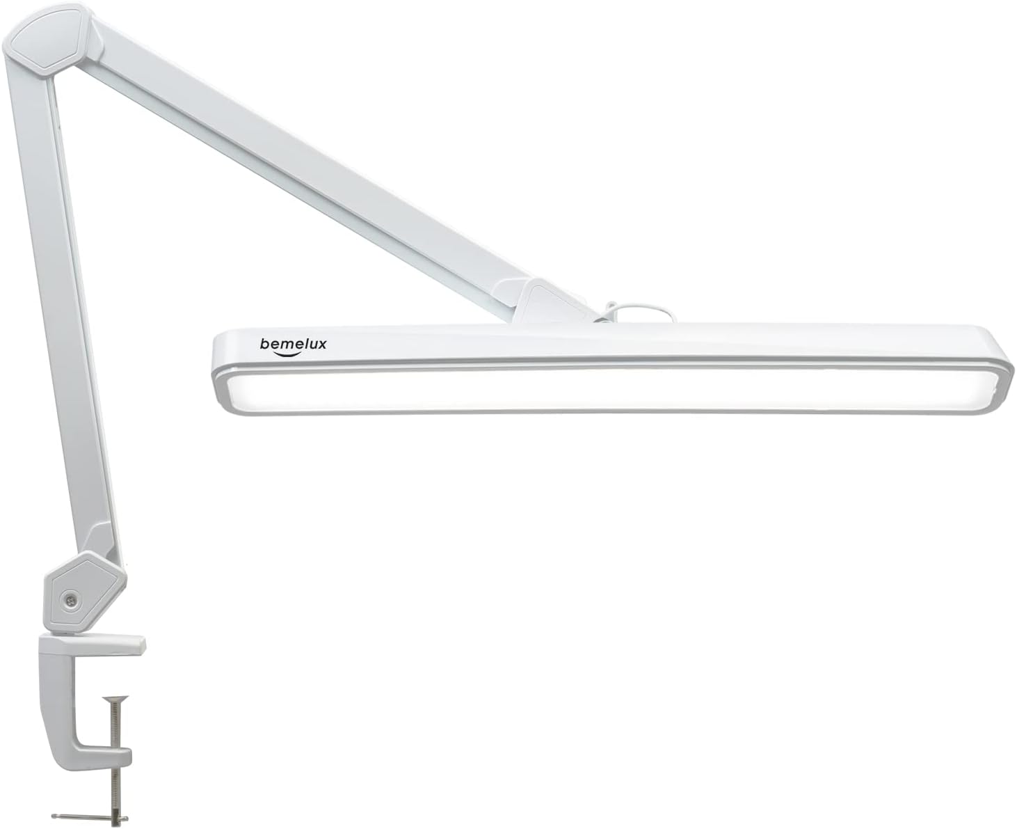 Drehbare LED-Schreibtischlampe mit Klemme, 24W, 2000 Lumen, 56cm-Ultra-Wide-Lampenschirm, 234 SMD-LEDs, 5 Helligkeitsstufen, 5 Farbtemperaturen einstellbar (Weiß)