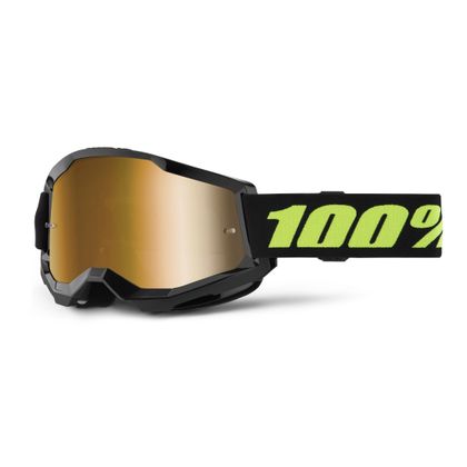 Masque cross 100% STRATA 2 Solar Eclipse - Mirror True Gold 2025 - Noir / Jaune