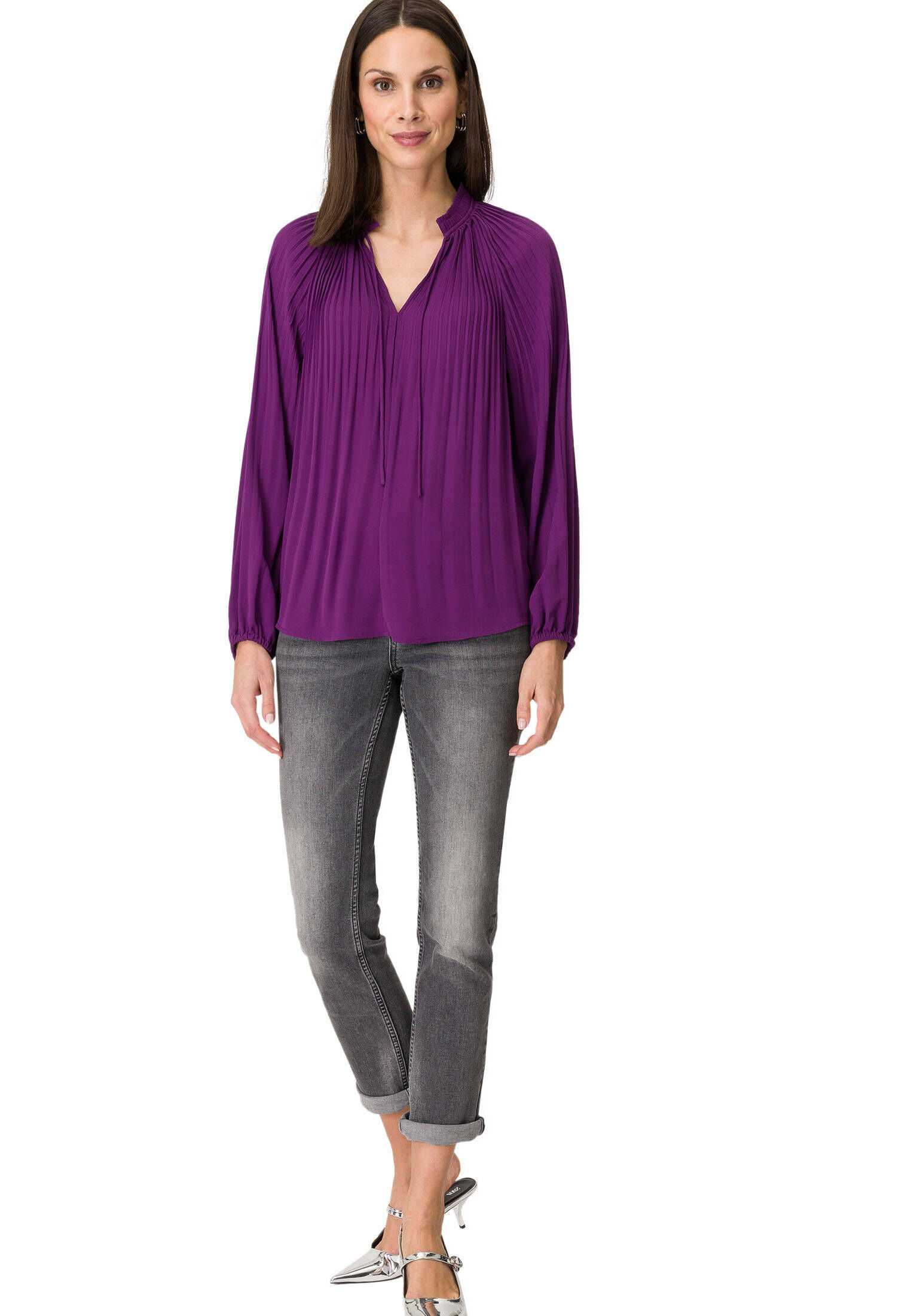 zero| Damen Plissee Bluse mit V-Ausschnitt