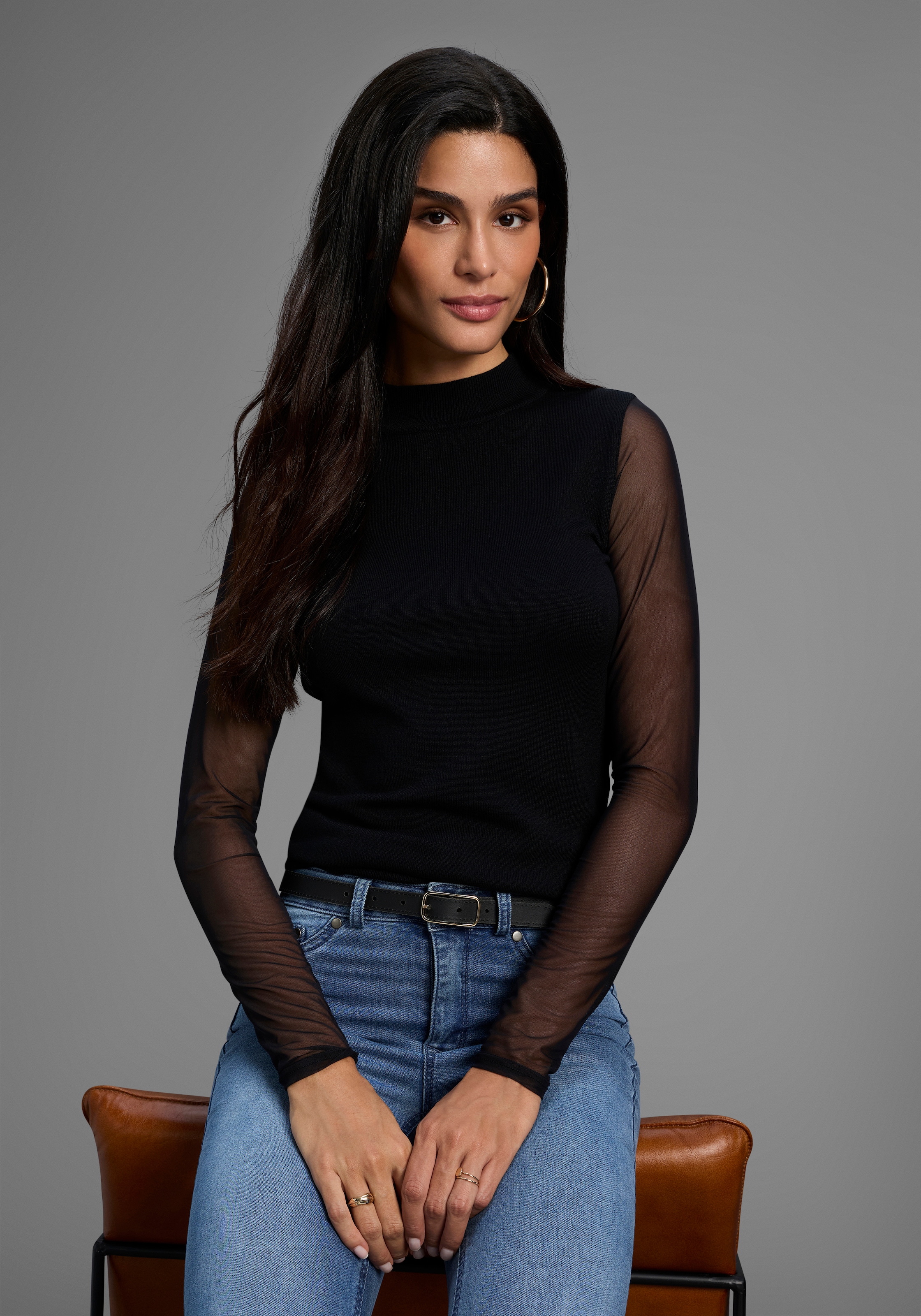 Laura Scott Stehkragenpullover , Feinstrickpullover in enger Passform mit Mesh - NEUE KOLLEKTION