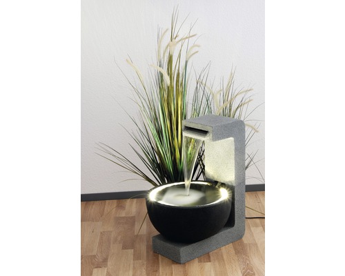 Design tuinfontein met ronde schaal, 52x44x65 cm, kunststeen grijs, inclusief slang en pomp.
