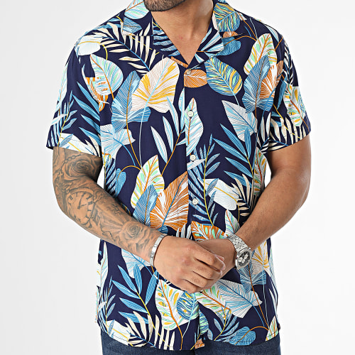 Chemise Manches Courtes Bleu Marine Floral