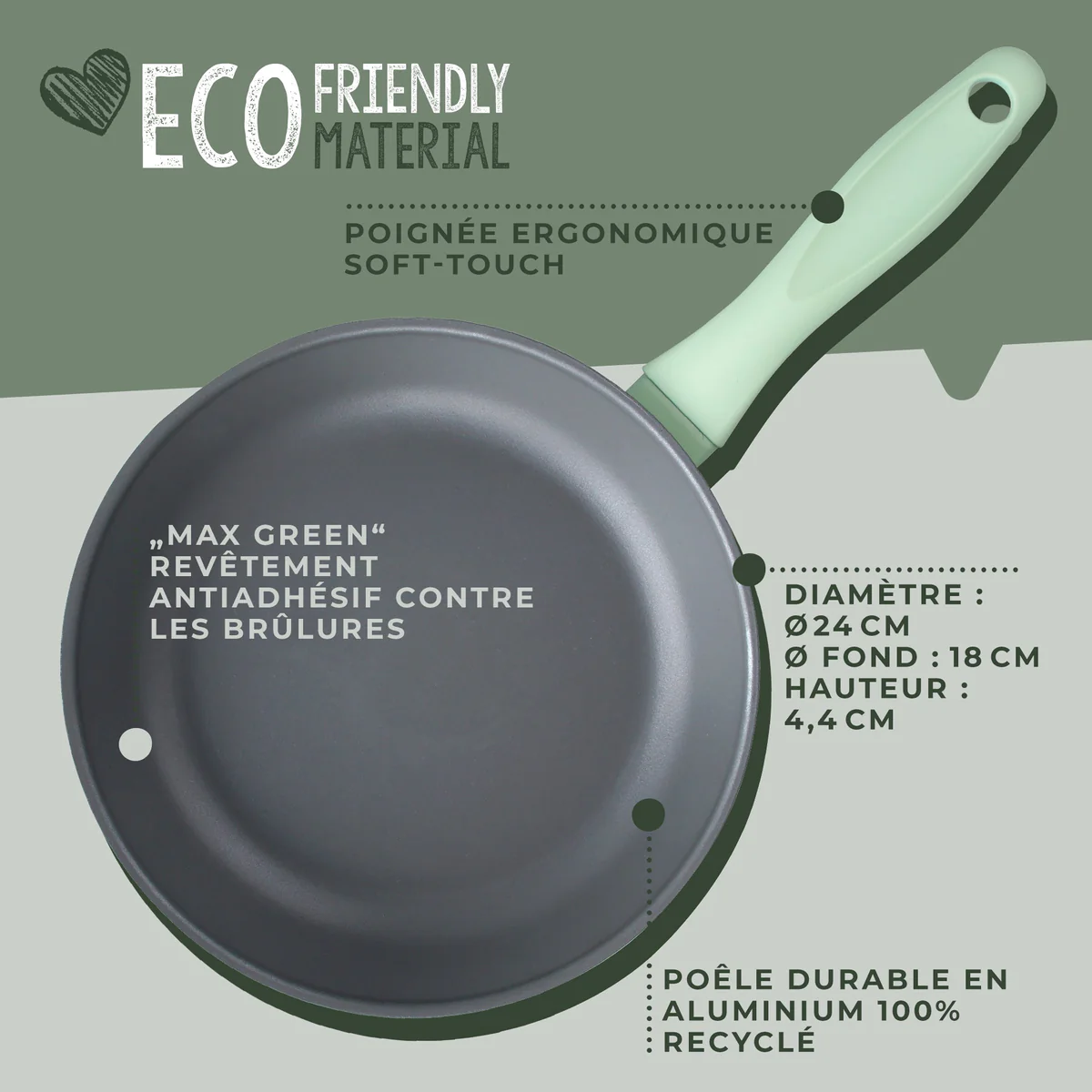 Poêle à frire et couvercle de cuisson de 24 cm de diamètre Fackelmann