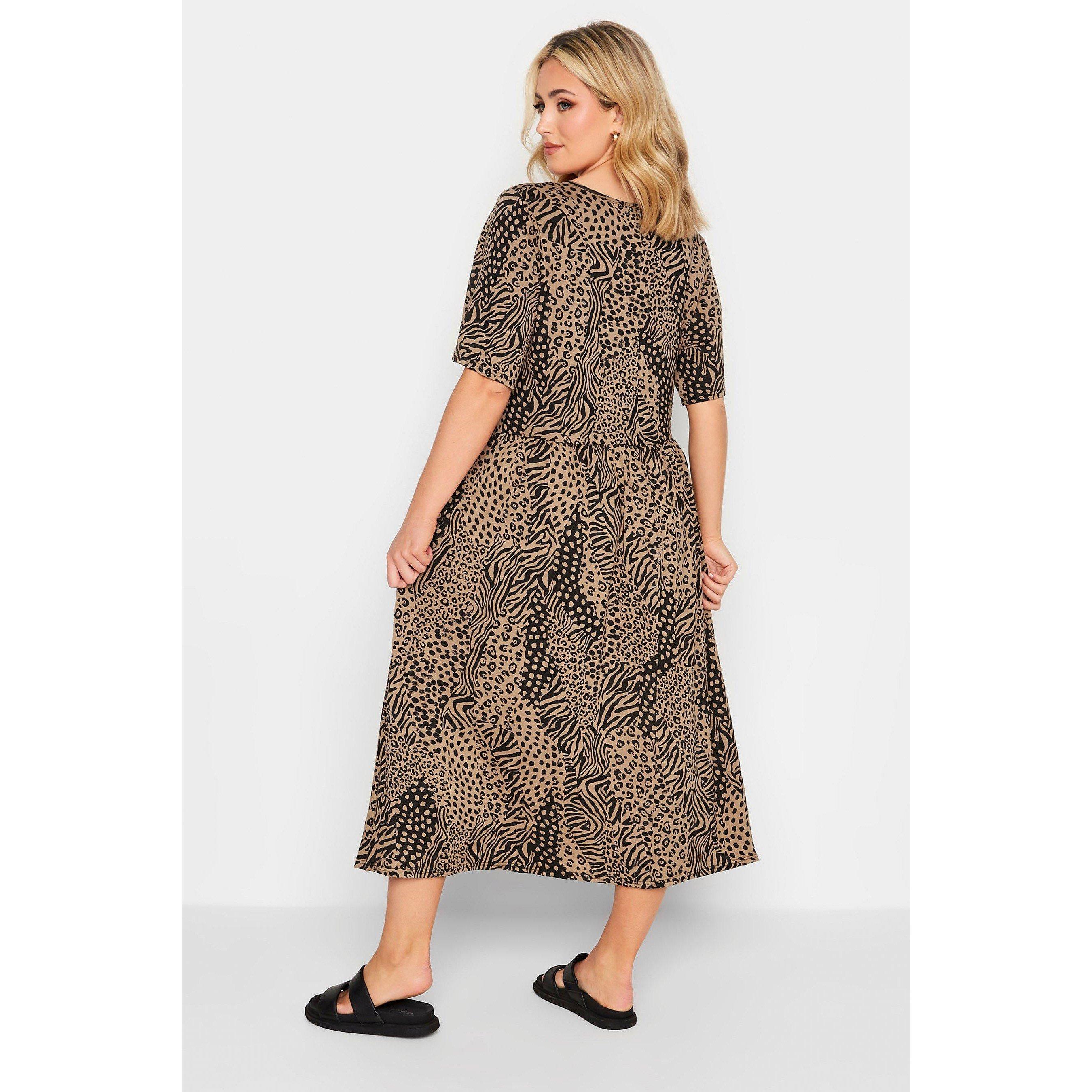 YOURS Curve Mixed Animal Midi Smock Dress