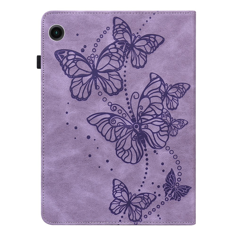 Samsung Galaxy Tab A11 / A9 Leder Tasche Flip Cover Butterflies Imprint   S-Pen Halterung - Lila