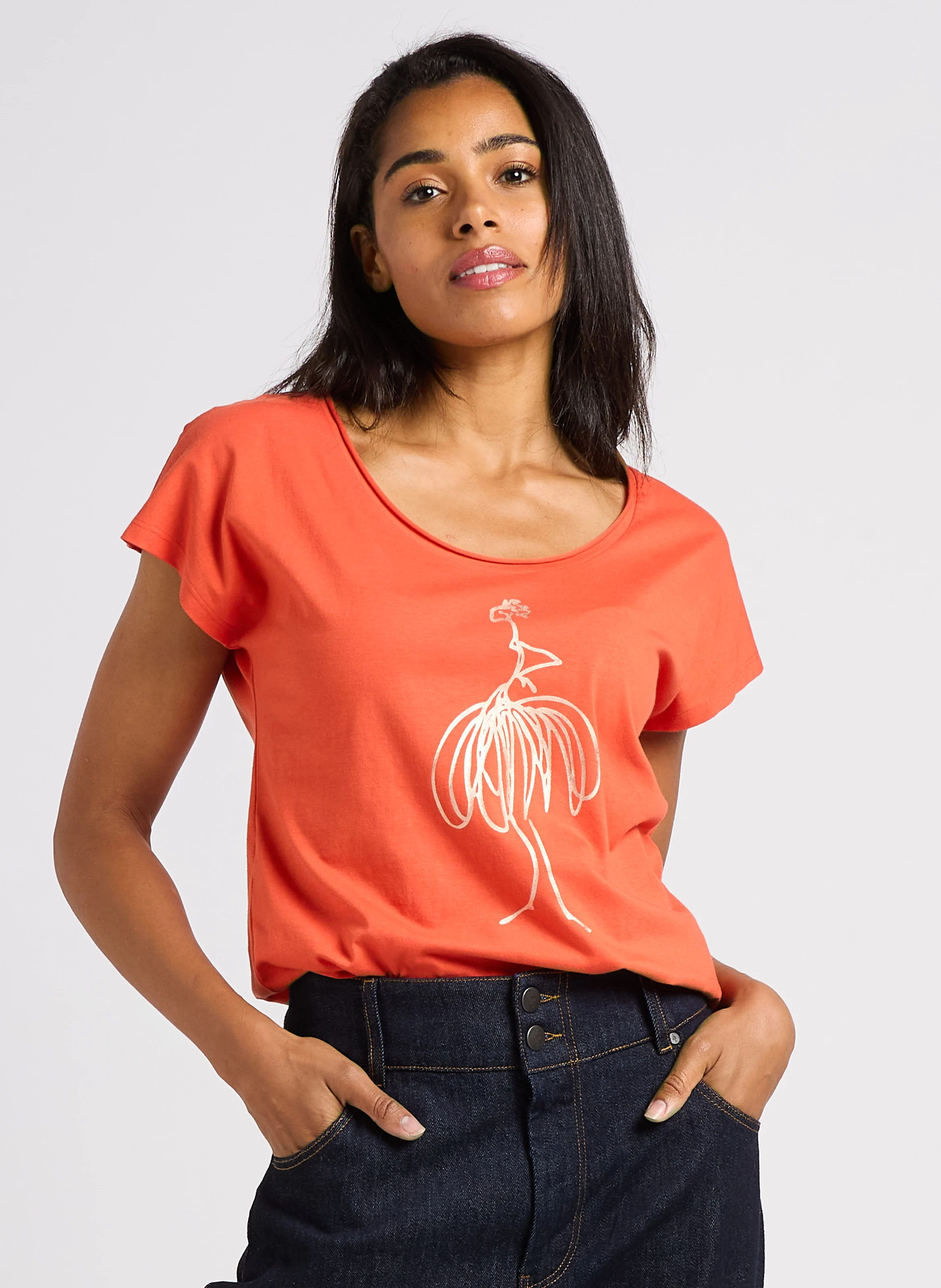 MALIA - Tee-shirt col rond en coton | Orange