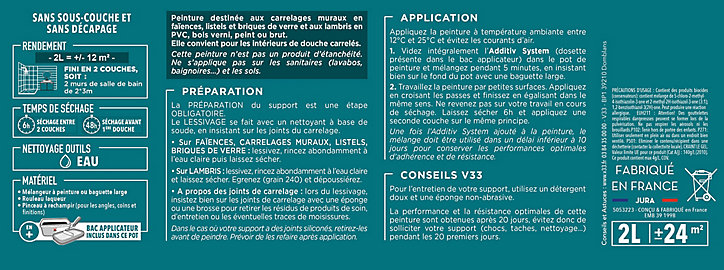 Peinture de rénovation faïence et lambris V33 bleu pétrole satin 2L