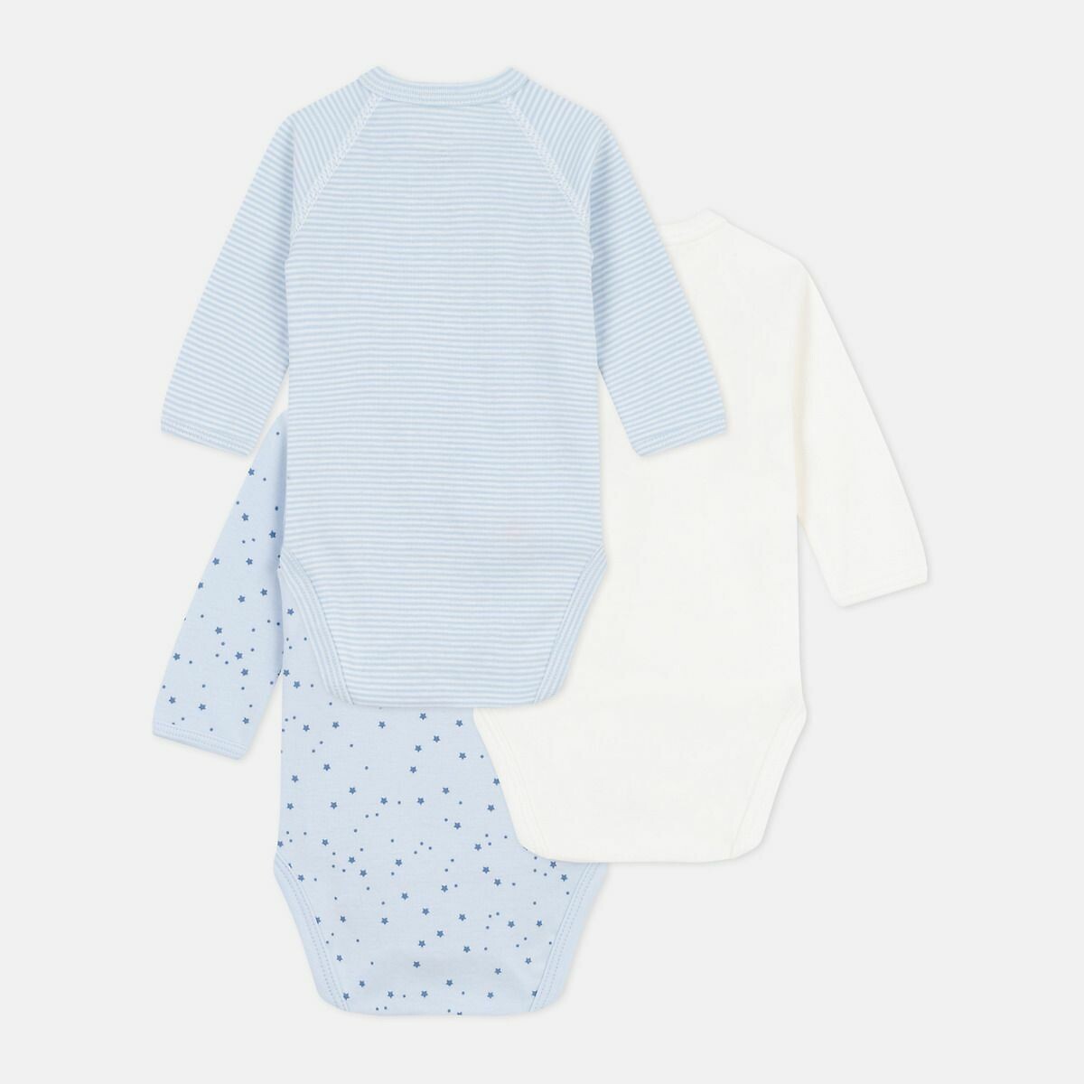 PETIT BATEAU<br>Conjunto de 3 macacões de manga comprida com decote transpassado