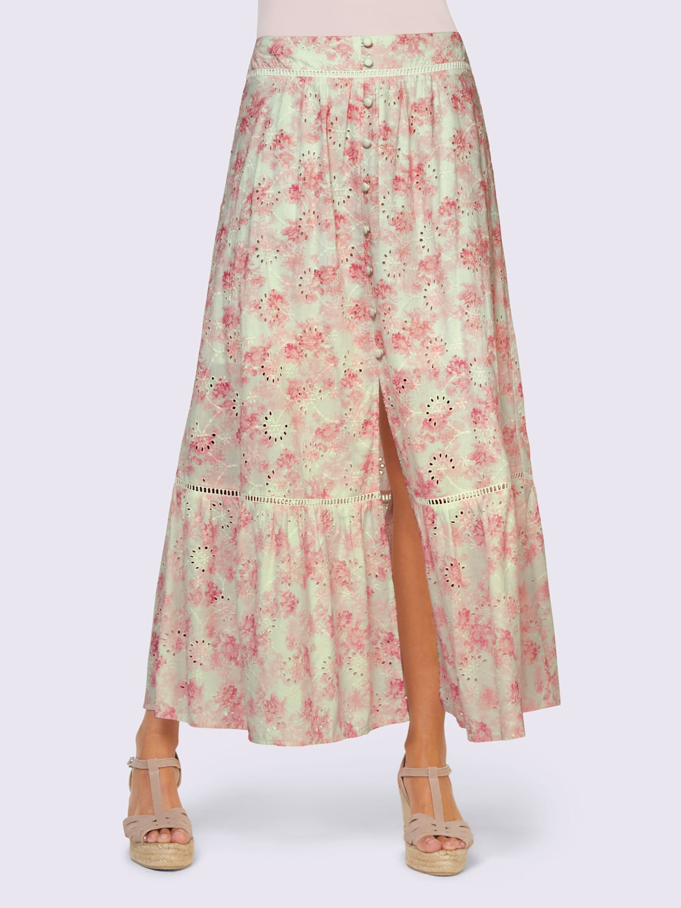 Jupe imprimée superbe broderie ajourée