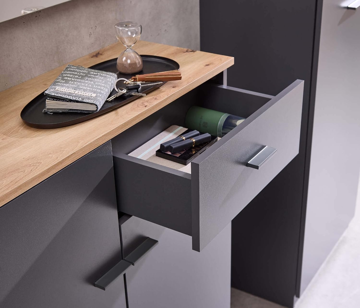 moebel-dich-auf Garderoben-Set Como Flurgarderobe Wandgarderobe Paneel + Schuhschrank + Spiegel (anthrazit/Artisan Eiche Nb., Garderobe)