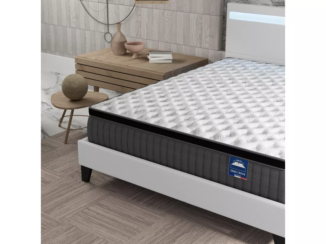 Ensemble Matelas ressorts ensachés + Lit avec tête de lit 140x190 cm, ép. 30cm accueil mémoire de forme