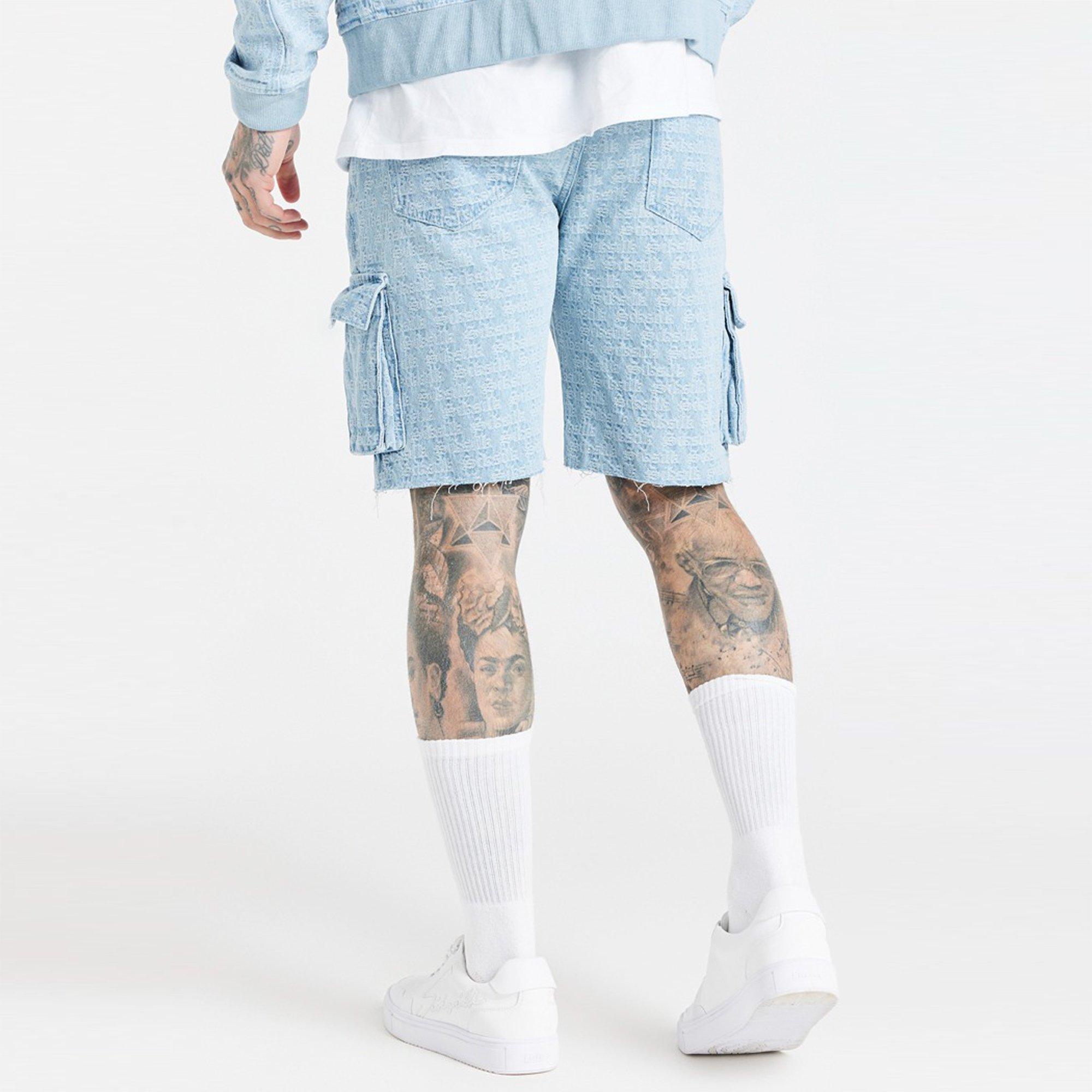 SikSilk Jacquard Denim Cargo Shorts Mens