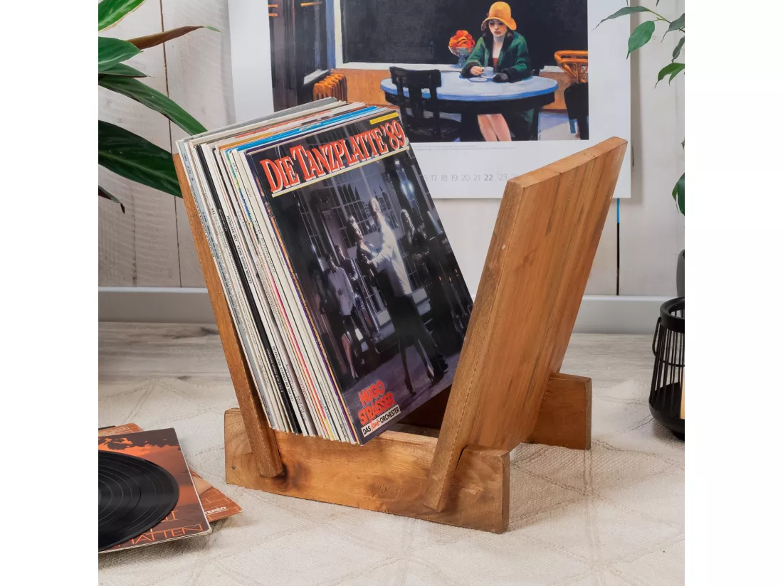 SUPPORT DE VINYLES Pop Bois massif, pour 40 LPs natur