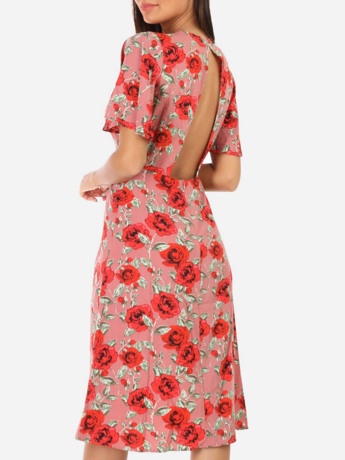 Robe à fleurs et dos nu- Vieux rose