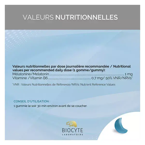 Biocyte Noctrim Sommeil Gummies Sommeil et Endormissement Mélatonine 60 Gummies