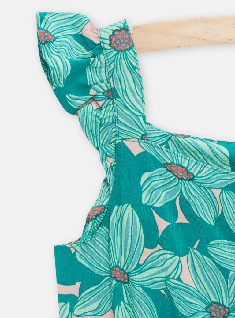 Combi-short imprimé fleuris vert pour fille