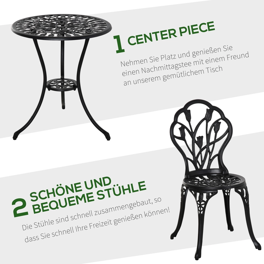 Outsunny Gartenmöbel-Set mit Blumen Design schwarz
