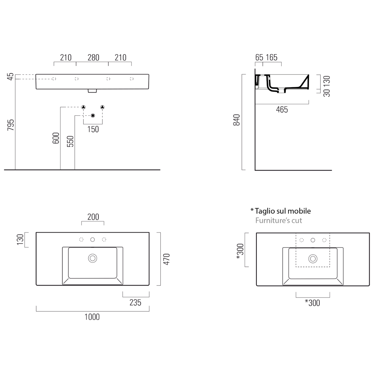 Sapho Kube X wastafel keramiek met plateau 100x47cm wit