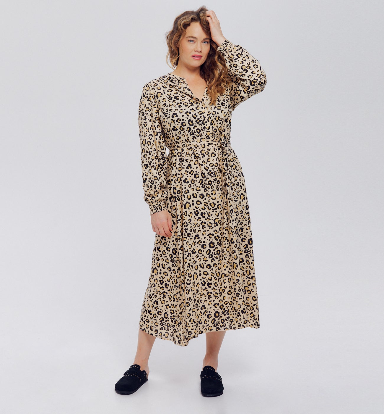 Robe mi-longue imprimée Femme - Imprimé écru