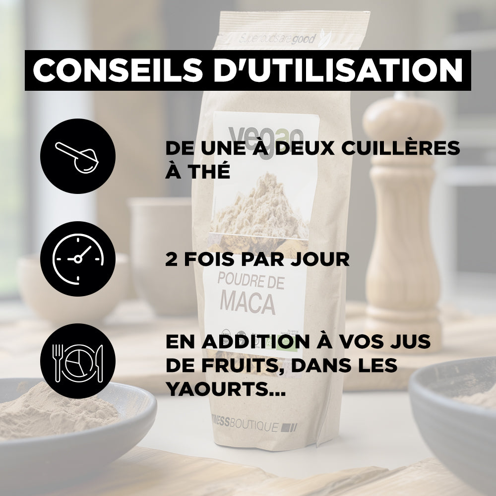 FITNESSBOUTIQUE VEGAN Poudre de Maca Cru et BIO