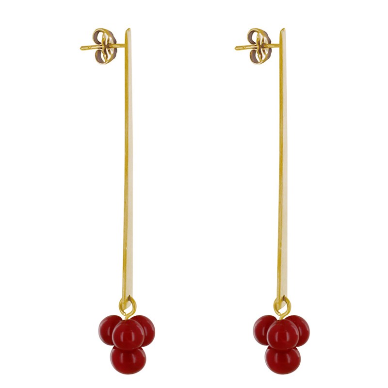 Boucles d'Oreilles Clous Laiton Rectangle Plat et Bouquet de Perles de Verre