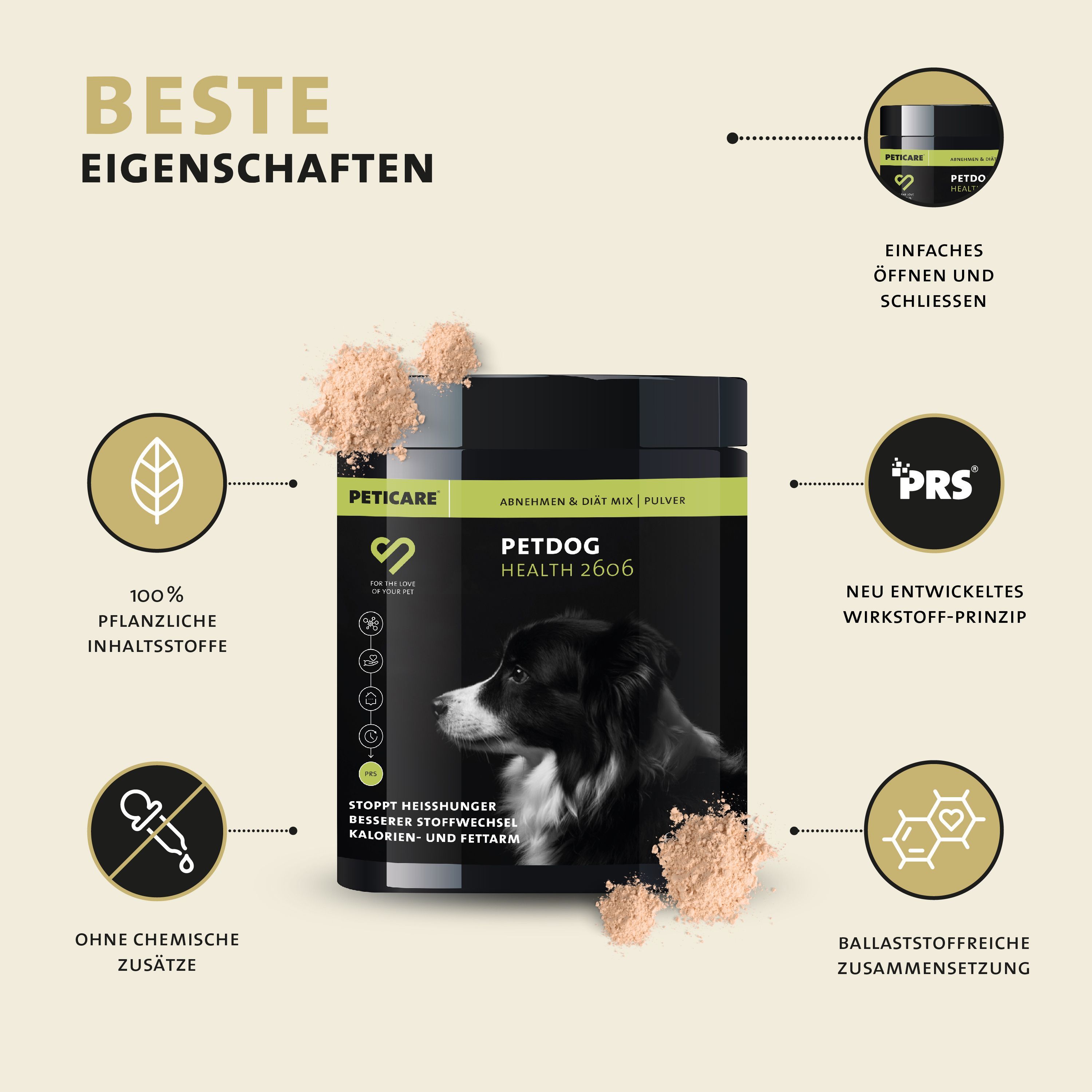 Peticare Diät Schlank Vital Pulver für Hunde, unterstützt Abnehmen-Prozess