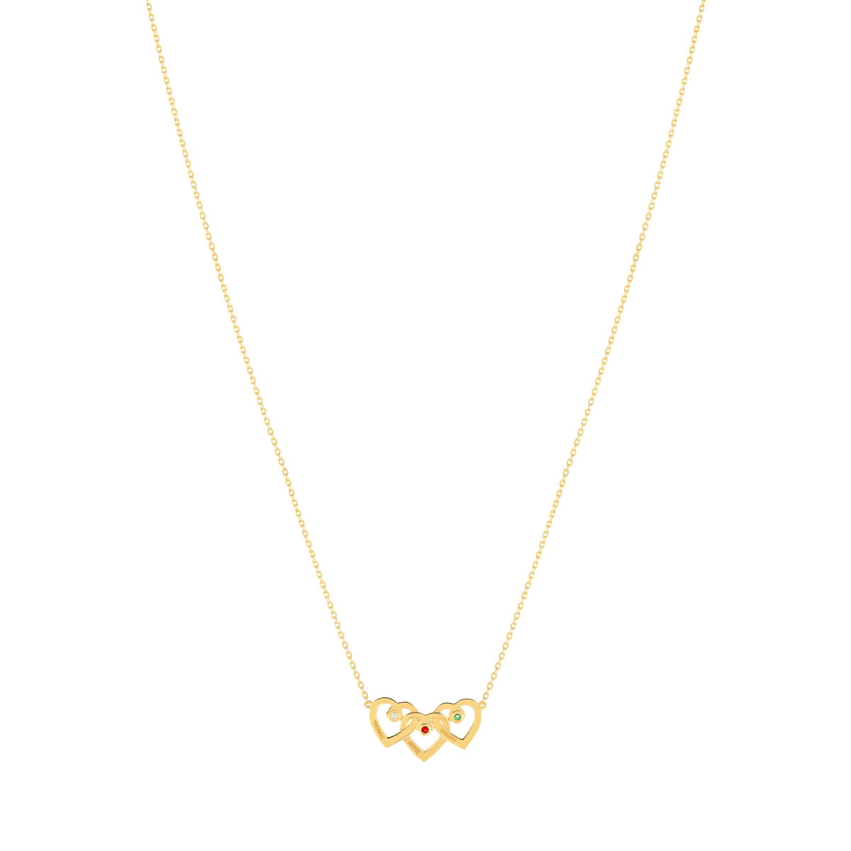 Collier plaqué or coeurs personnalisable zirconias rouge vert et blanc 44,5 cm