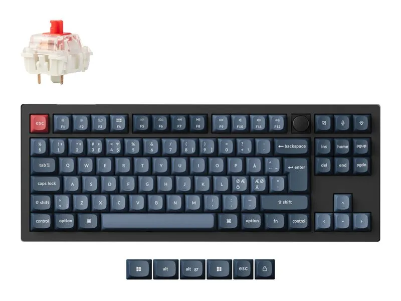 Keychron V3 Max - Tastatur - QMK/VIA, custom mechanical, fully assembled knob, ISO layout collection - TKL - bagbelyst - trådløs - USB-C, Bluetooth 5.1, 2.4 GHz, USB - QWERTY - Nordisk - tastkontakt: Gateron Jupiter Red (Hot-swappable) - carbon-sort