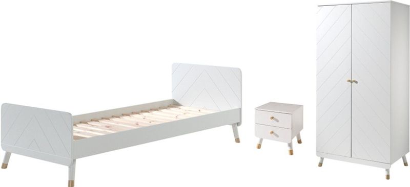 BILLY - Bed - Wit - 90x200cm - Nachtkastje en 2-deurs Kleerkast