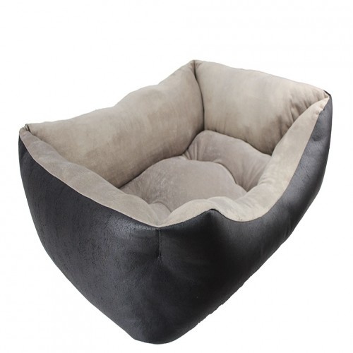 Cama para cães preta, estofada e revestida em lã coral.