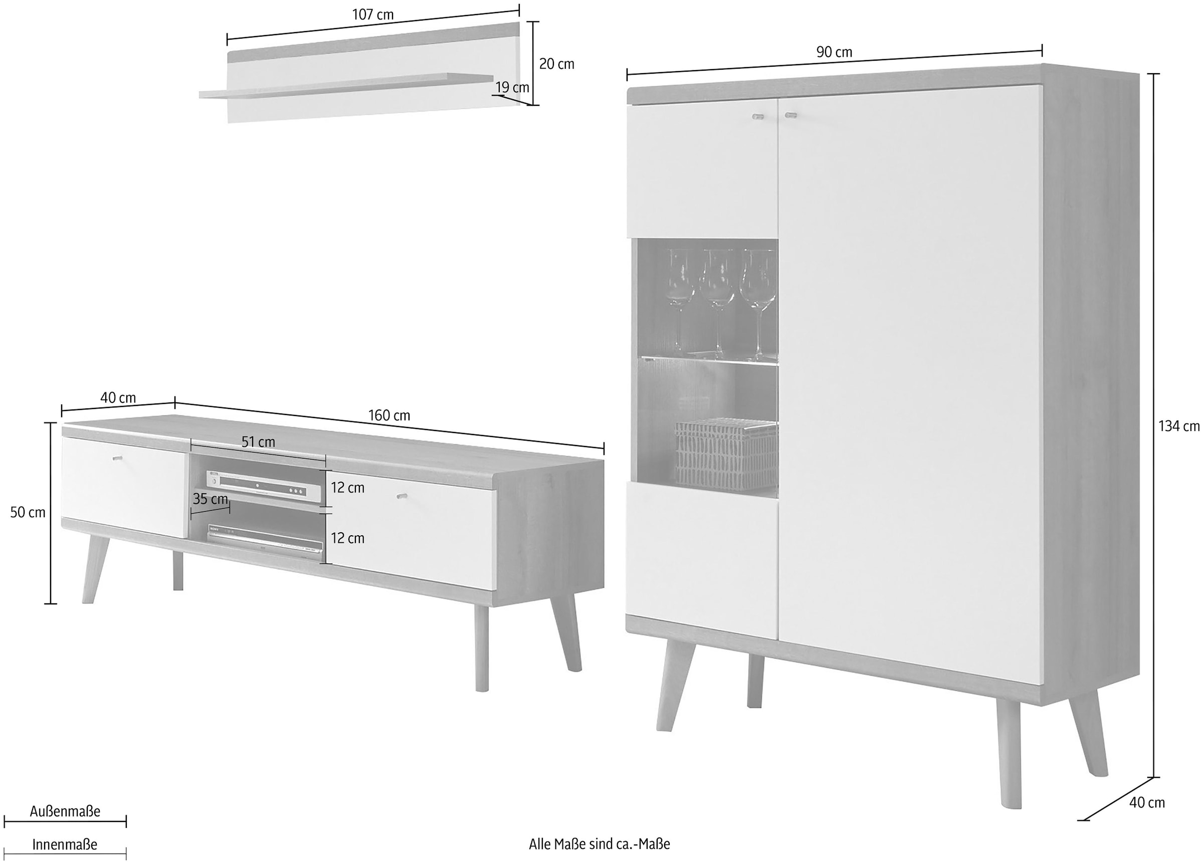 andas Wohnwand »Merle« Set, 3 Stk. tlg.