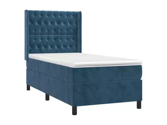 Sommier tapissier et matelas et LED Bleu foncé 90x190cm Velours