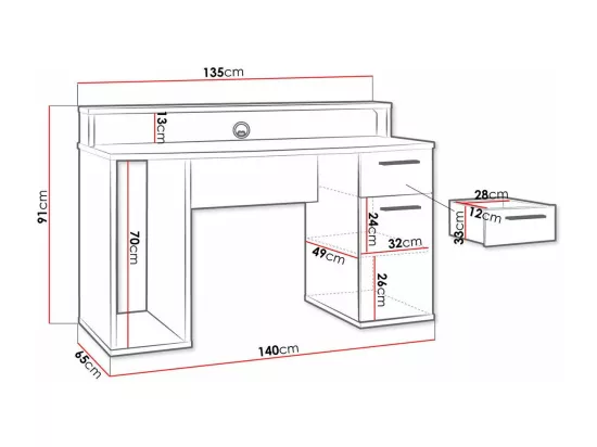 Bureau de gaming York 100, Avec des portes|Avec tiroirs, 76x140x65cm, Noir mat