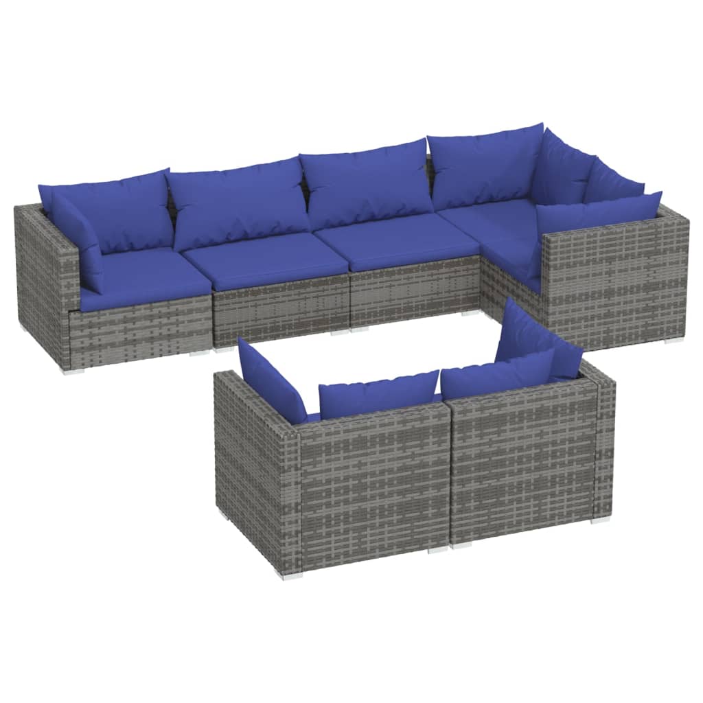 Salon de jardin meuble d'extérieur ensemble de mobilier 7 pièces avec coussins gris résine tressée
