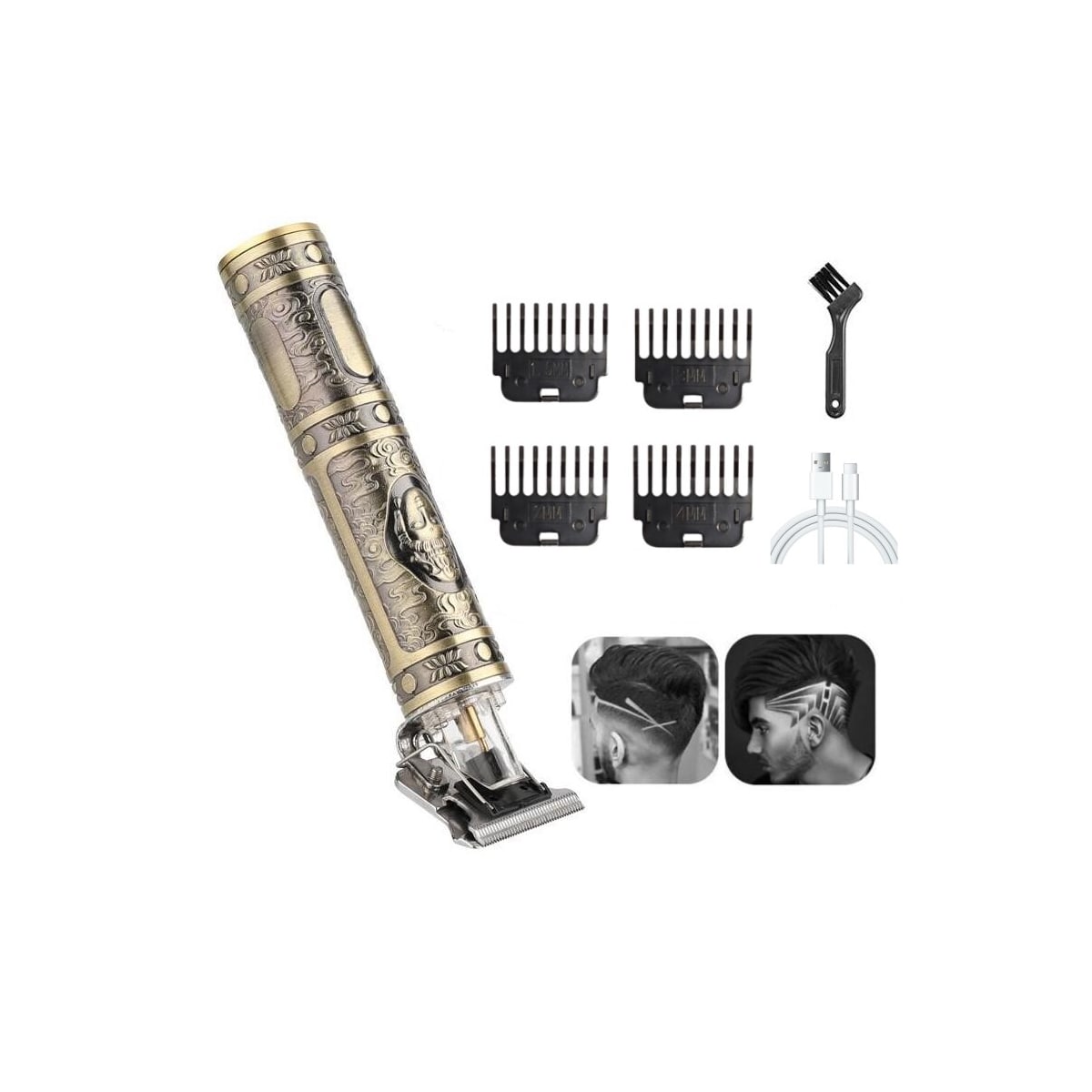 Hårtrimmer med tilbehør, oppladbar - gull