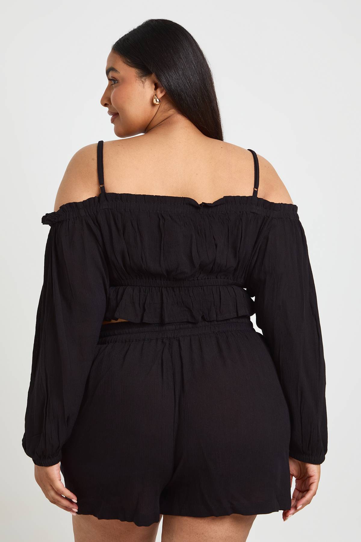 boohoo Haut Bardot Texturé Grande Taille Pour La Plage