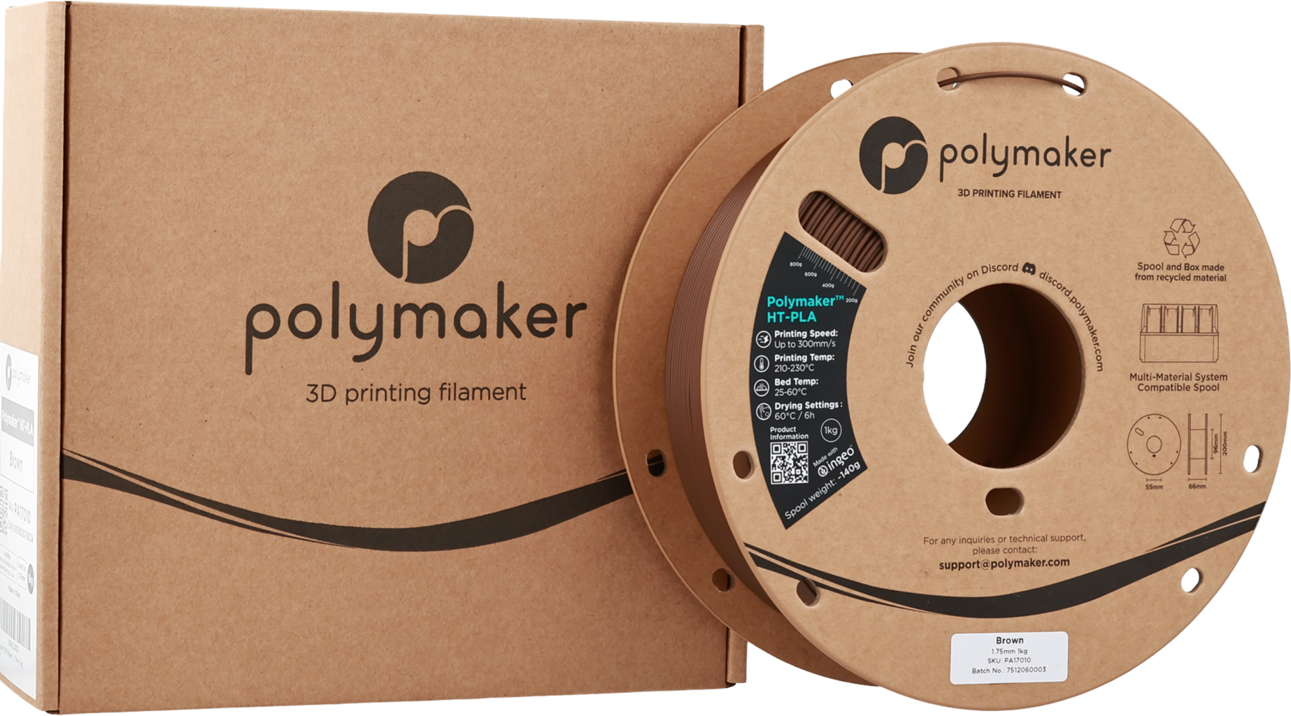 Polymaker  HT-PLA Brown, 1,75 mm / 1000 g    Hochleistungs-PLA für hitzestabile 3D Druckanwendungen in Brown