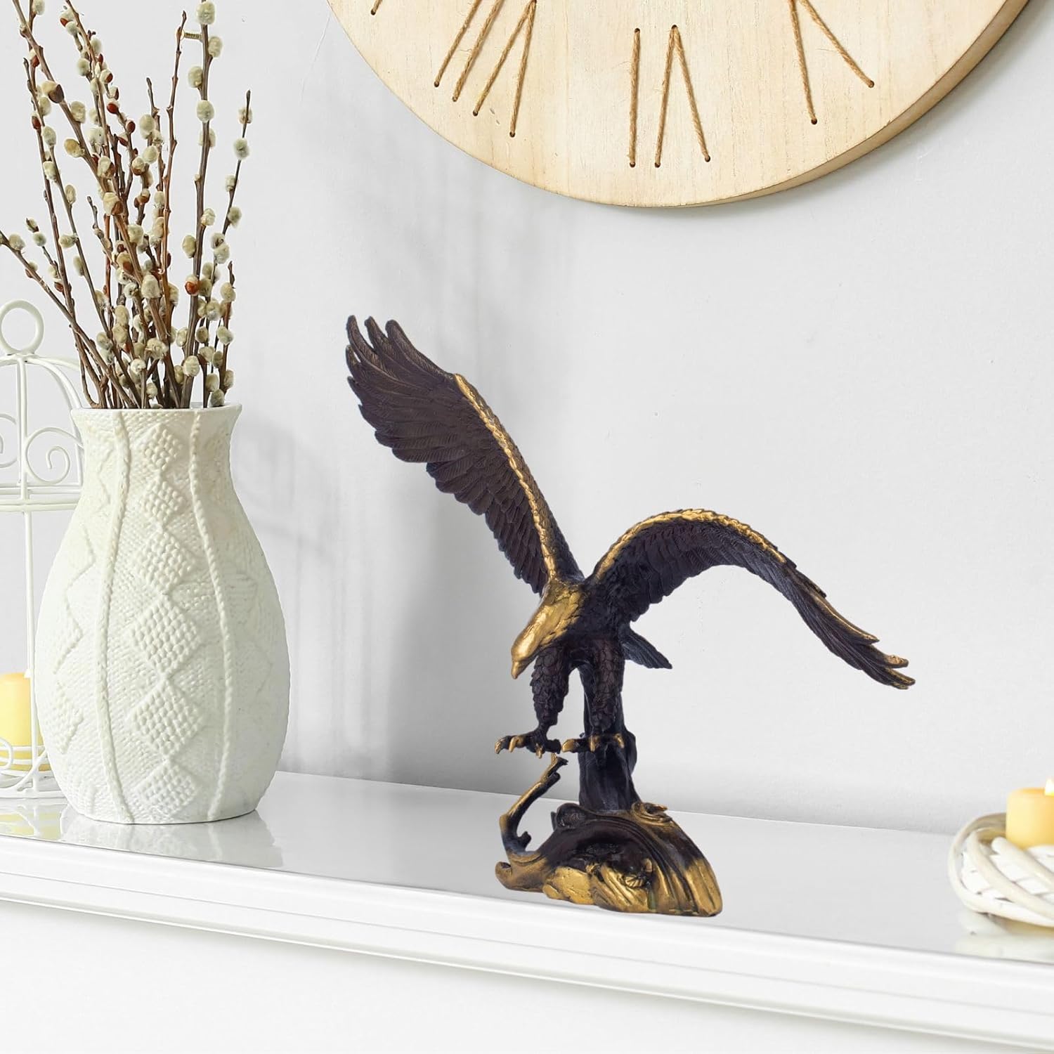 Bronze Adler Skulptur – 20 cm Adler Statue in Schwarz & Gold mit ausgebreiteten Flügeln, Bronze Tierfigur für Zuhause oder Büro Dekoration, Symbol der Freiheit, Geschenk für Männer