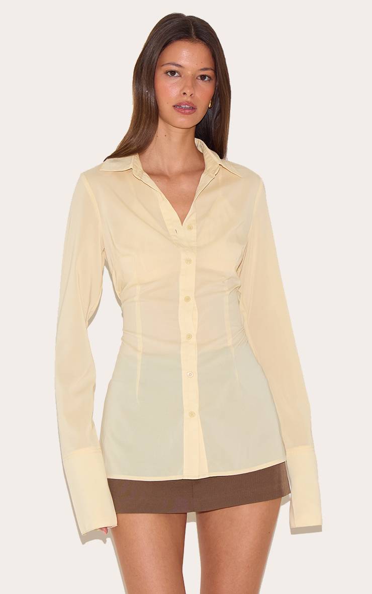 Pale Yellow Chemise Ajustée En Mousseline
