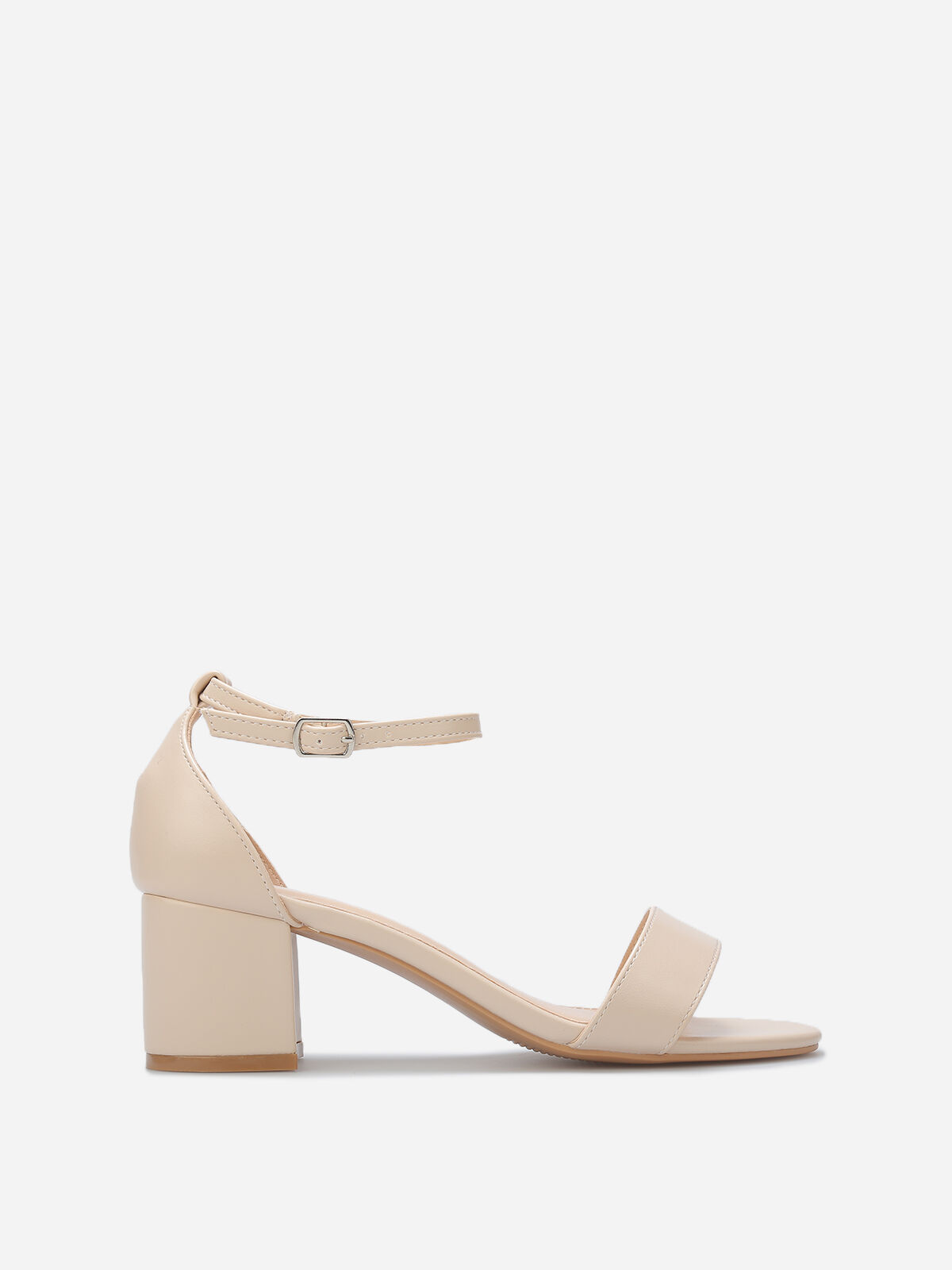 Sandales en simili à petit talon carré- Beige