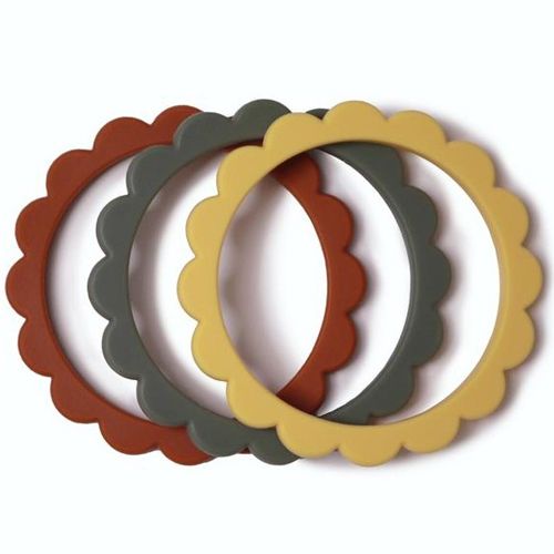 Mushie bijtring armband - clay-dried thyme-sunshine - 3st