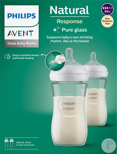 Philips Avent Natural Response Biberon En Verre 240ml +1 Mois Débit 3 2 Pièces (SCY933/02)